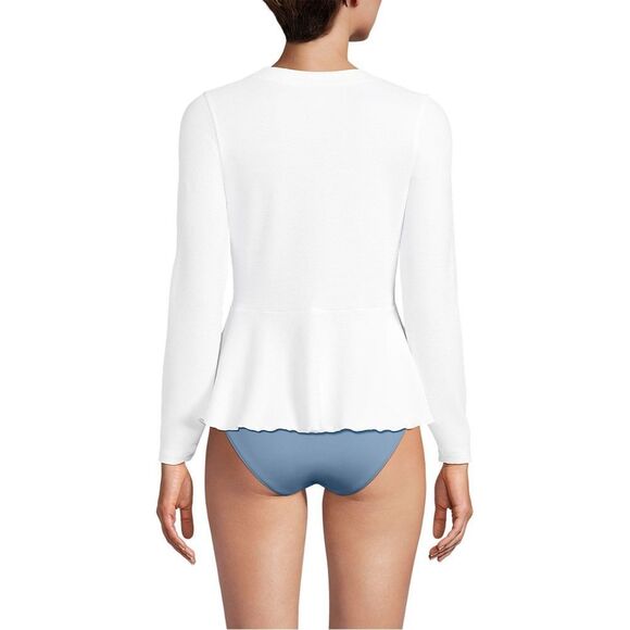 Land's End Rashguard SPF 50 Long Sleeve Pique Peplum White Lightweight size Med - Picture 4 of 5